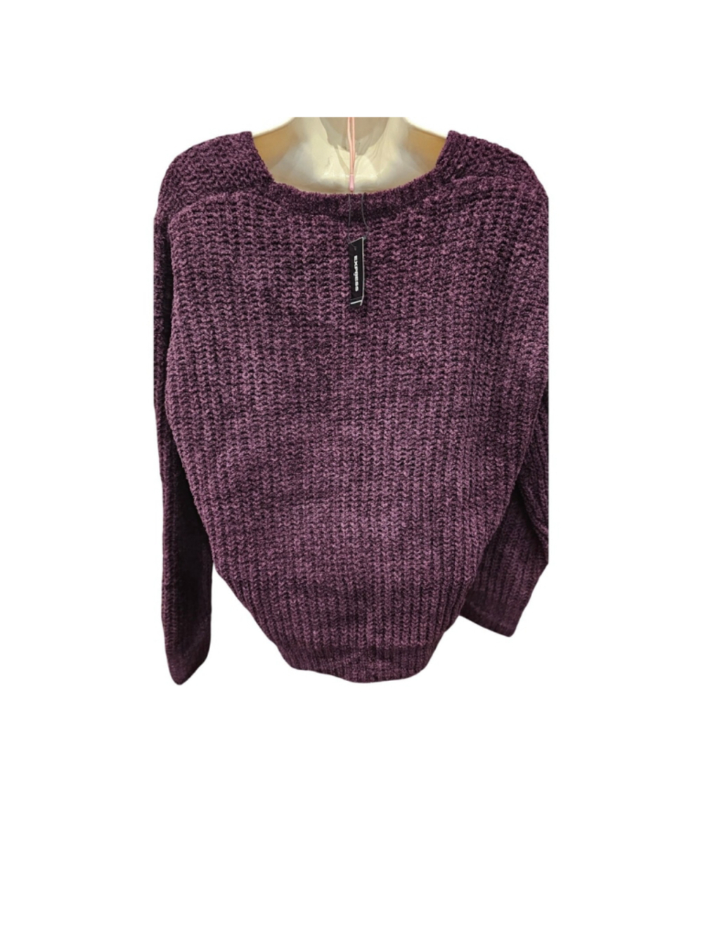 NWT Eggplant purple velour chenille chunky knit slub v neck sweater express S - Picture 3 of 8
